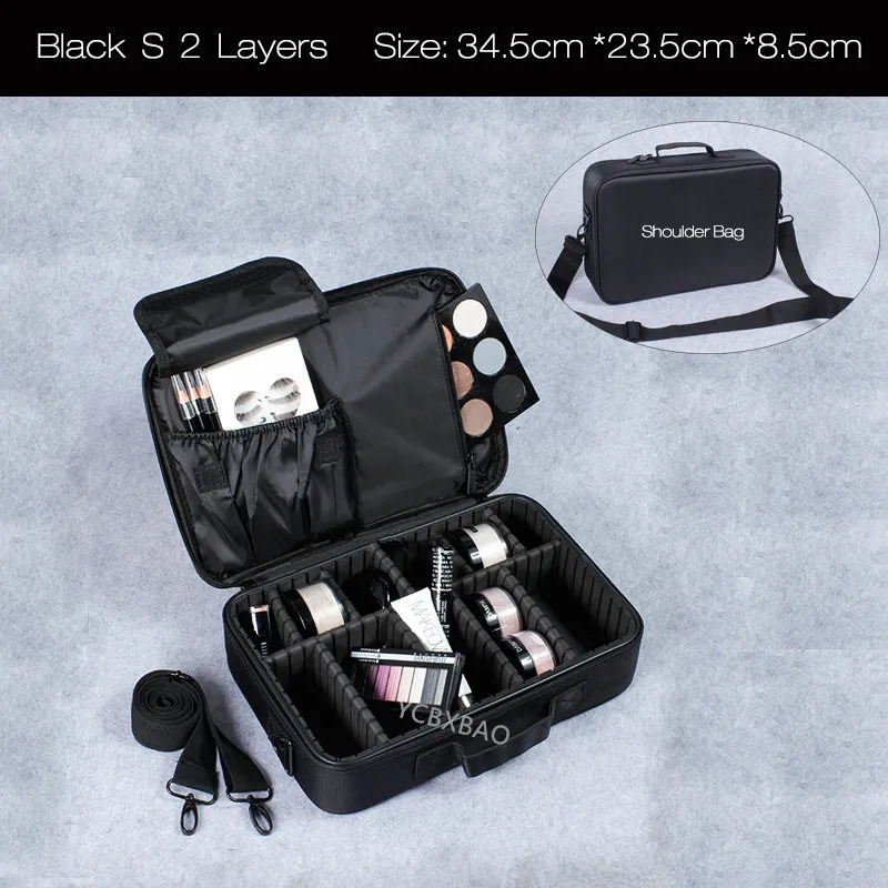 Black S 2 Layers Водонепроницаемая косметичка, органайзер, большие сумки, милый корейский чехол для костюма, чехол для макияжа, косметичка, чехол для профессионального макияжа - Цвет: Black S 2 Layers