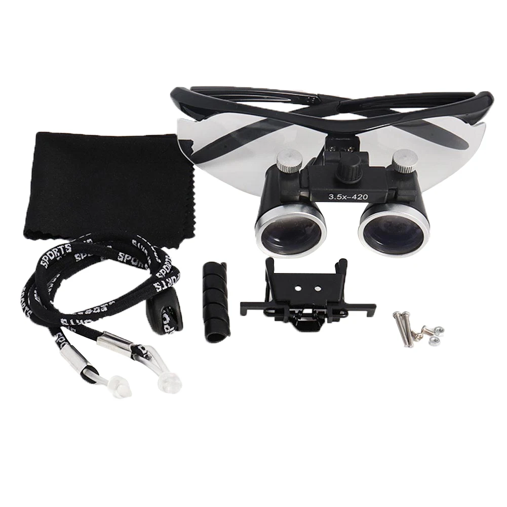 3.5x420mm Dental Loupe Dental Lab Medical Loupe Dental Magnifier Dentists Black with 3W Headlight
