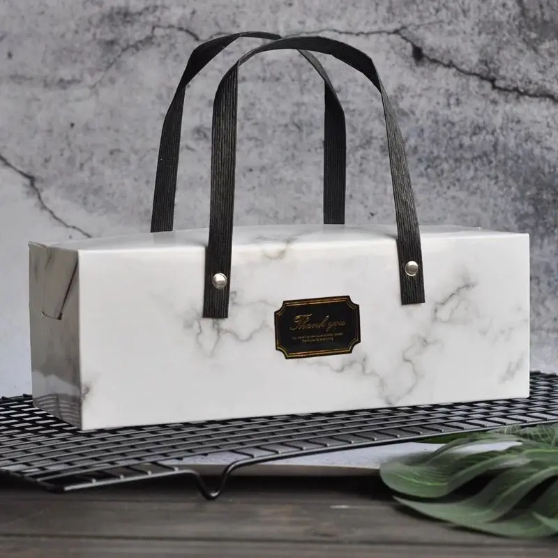 

Elegant Marble Design Paper Box With Handle Cake Box Bakery Packaging Box 25*9.3*8.9cm 100pcs/lot Free shipping lin4594