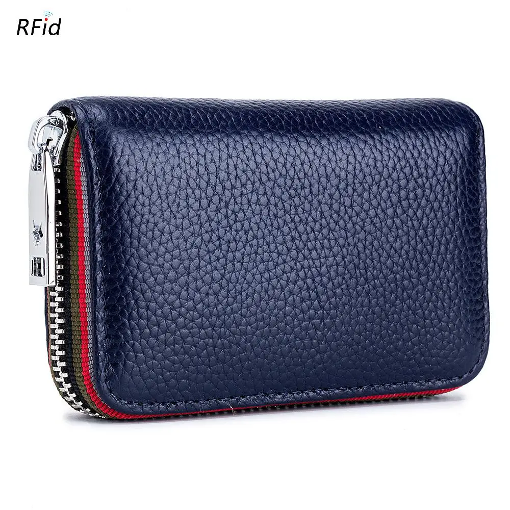 blue RFID из натуральной кожи Funtion 12 битов визитница Бизнес держатель для карт Для мужчин Для женщин кредитные карты сумка водительские права держатель кошелек j50 - Цвет: blue