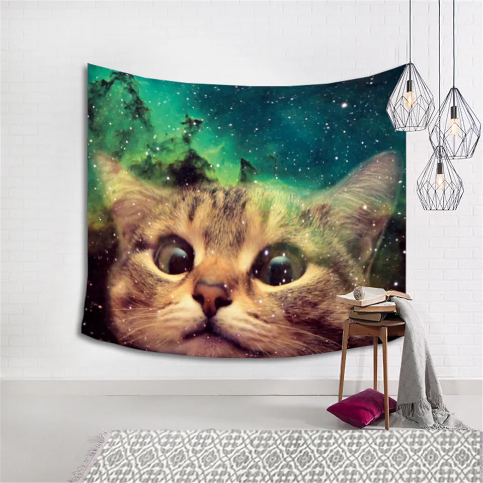 Cilected Cat гобелен 3D Звездное животное напечатанный настенный из полиэстера ткань