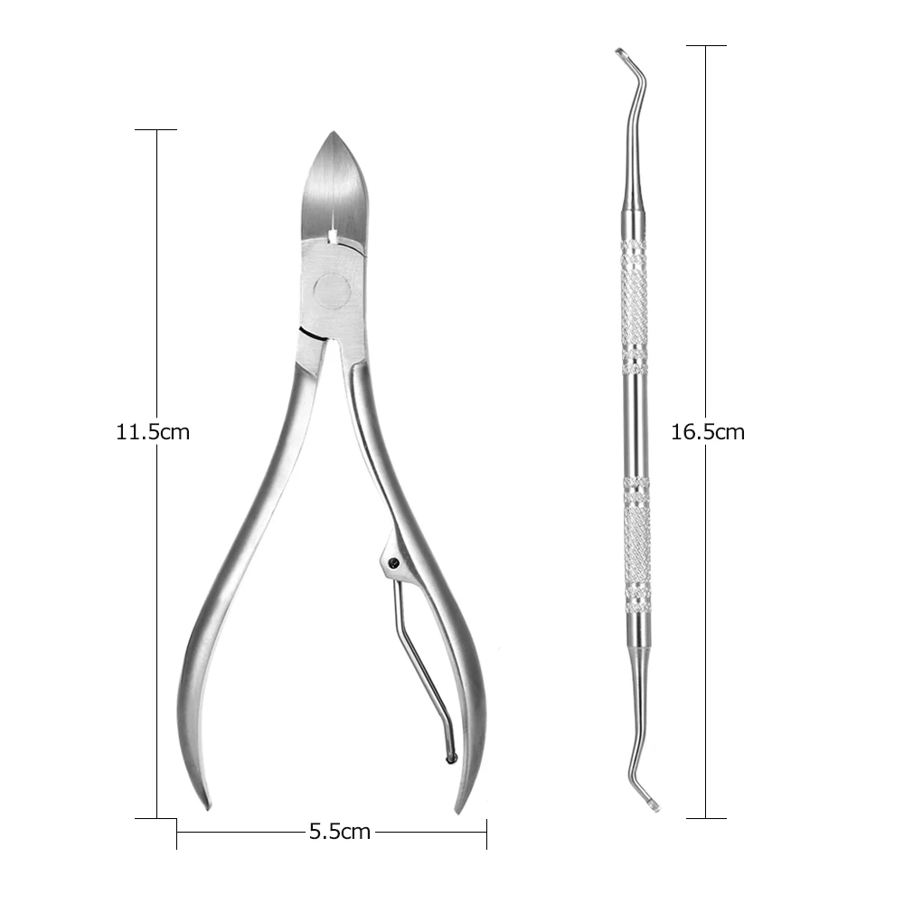 2pcs Stainless Steel Nail Cuticle Scissor + Ingrowing Toenail Cleaner Clippers Nipper Manicure Pedicure Tool | Красота и здоровье