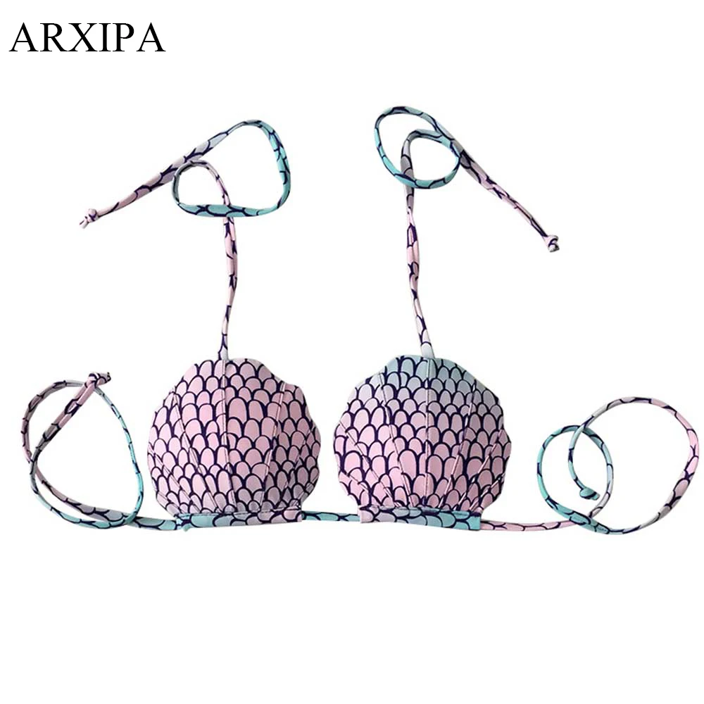 ARXIPA, новинка, купальник с низкой талией, Холтер, раковина, Русалка, купальник, женская одежда, волнистый бикини, набор, купальники, пляжная одежда, купальник - Цвет: Mermaid Top