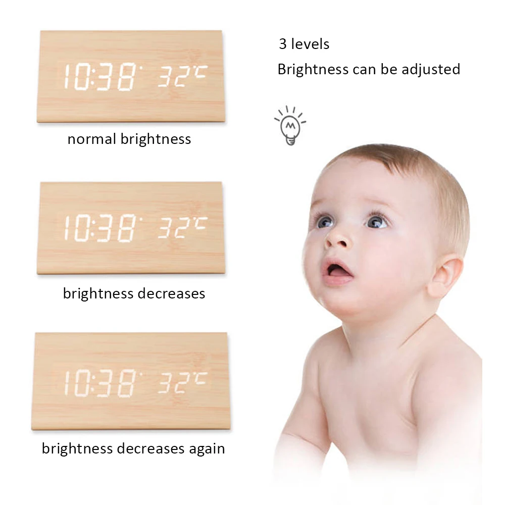 Светодиодный кубик деревянные часы цифровой будильник Голосовое управление