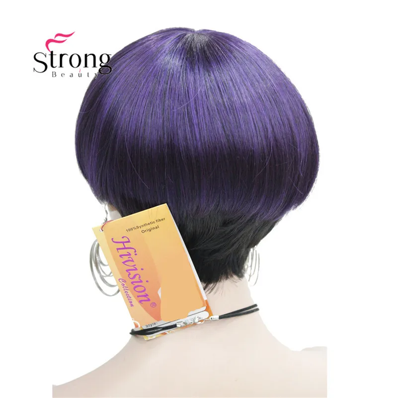 StrongBeauty короткий прямой фиолетовый выделенный боб с челкой синтетический парик выбор цвета