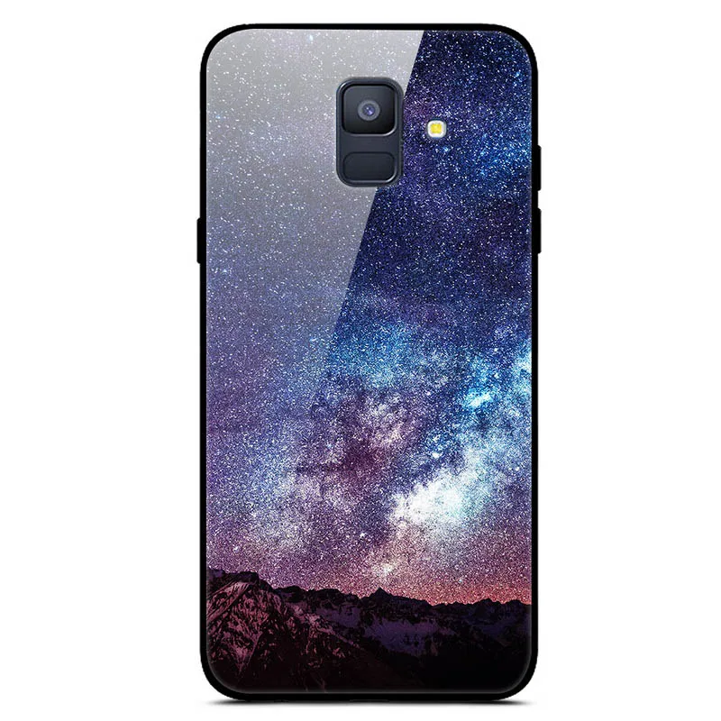 Чехол для samsung A6 A 6 из закаленного стекла с изображением планеты и космоса, стеклянный чехол для задней панели для samsung Galaxy A6 A600F с мягким краем