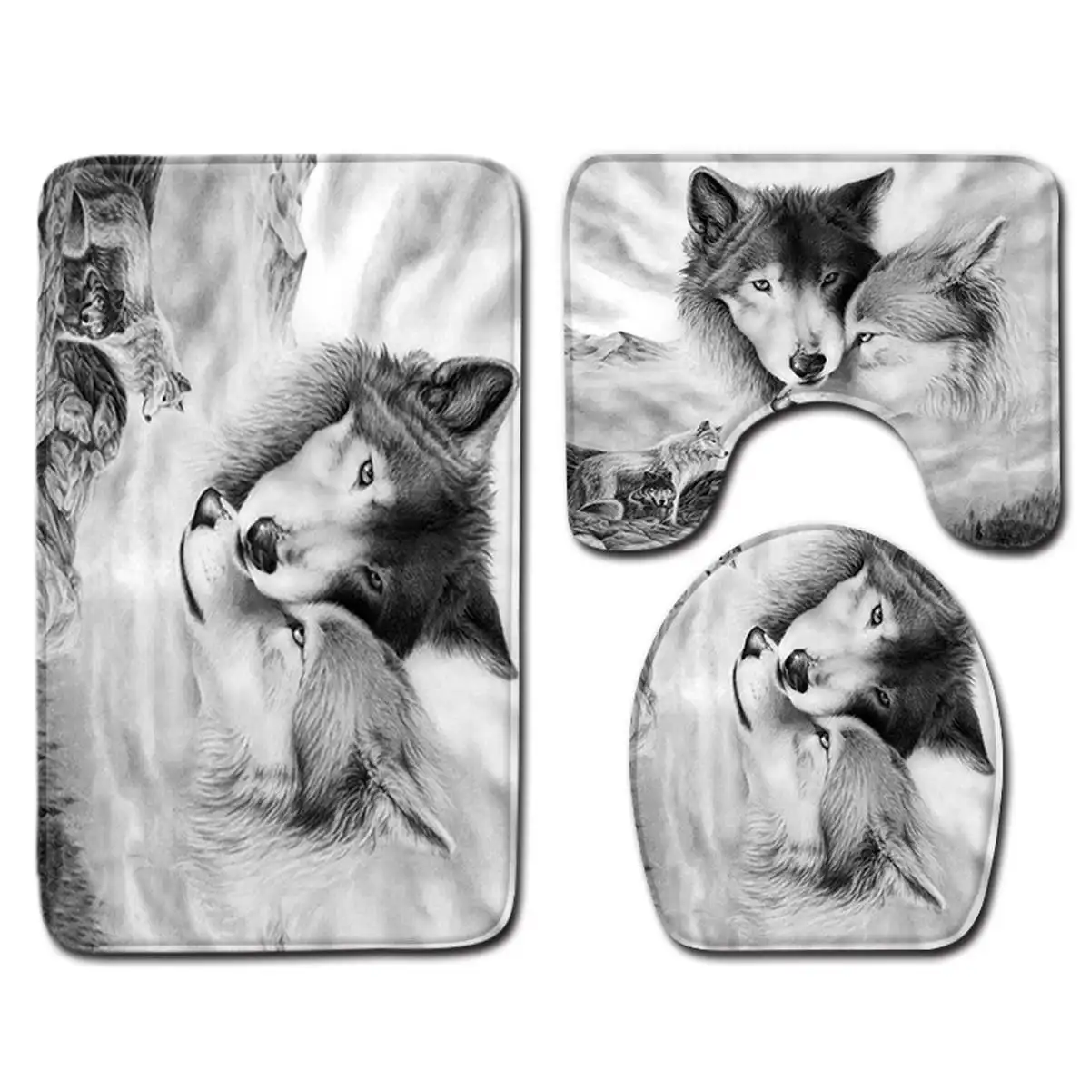 2 Wolves 3Pcs 180x180 см Белый Волк Ловец снов глаза волка с 12 крючками занавеска для ванной комнаты коврик для туалета крышка ковер 1 шт./3 шт./4 шт. набор штор - Цвет: 2 Wolves 3Pcs