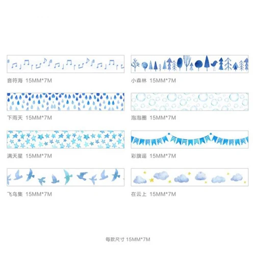 

8pcs/lot Novelty blue masking tapes Decoration washi tape School stationery sticker Office material diary supplies (tt-2889)