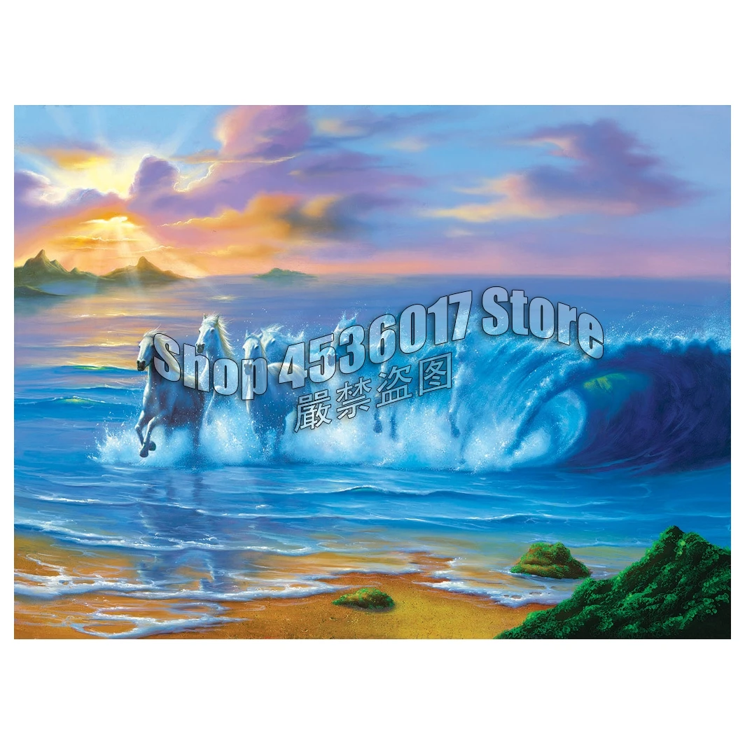 

Wild Waves 5D Diamond Mosaic Full Home Decor Embroidery Crafts DIY Diamond Painting Cross Stitch Horses Beach Ocean Needlework