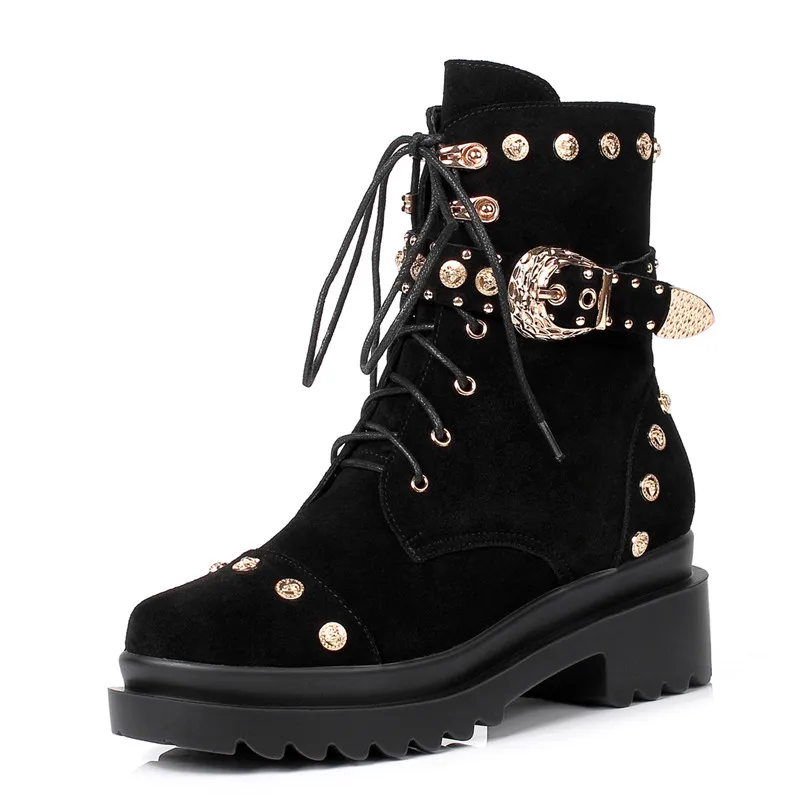 Женские ботинки с перекрестной шнуровкой FEDONAS однотонные на квадратном каблуке