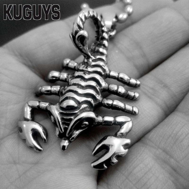 KUGUYS Rock Animal Scorpion Pendant Necklace Men's 316L Steel Jewelry Black Silver Colors Motorcycle Gangs Amulet Pendants Chain |