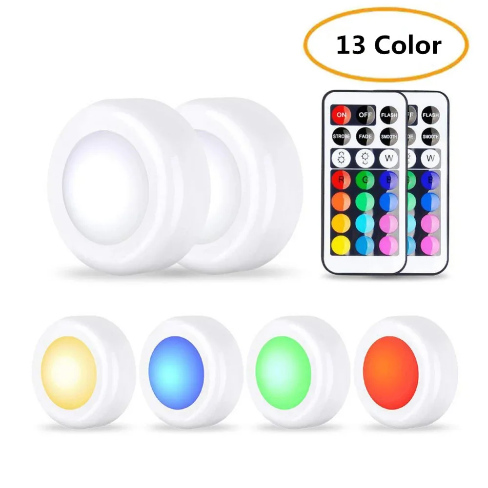 6 шт. RGB 13 цветов беспроводной светодиодный светильник шайбы s под шкафом с пультом