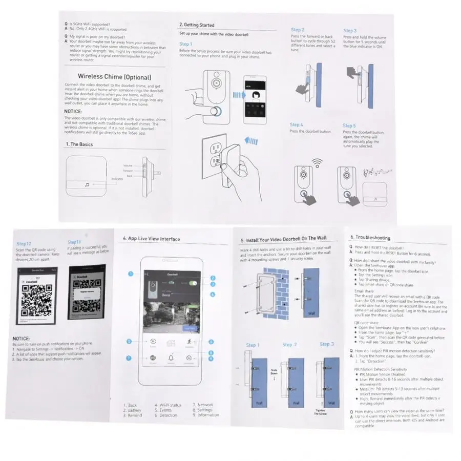 Дверной звонок Wi Fi Водонепроницаемый умный видеодомофон 1080P ночная камера запись