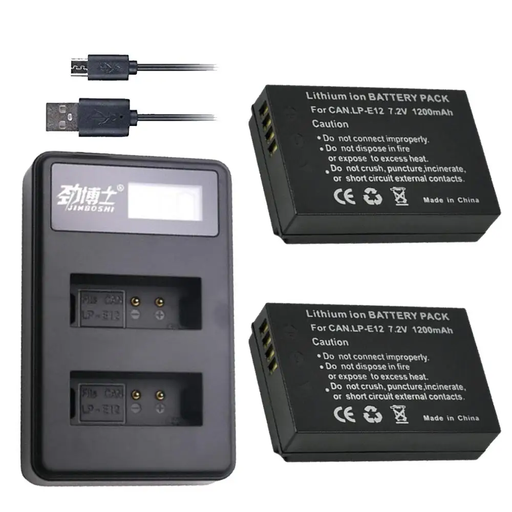 2 шт. LP E12 LPE12 литий ионная батарея + LCD USB двойное зарядное устройство для камеры | Цифровые аккумуляторы -32953022640
