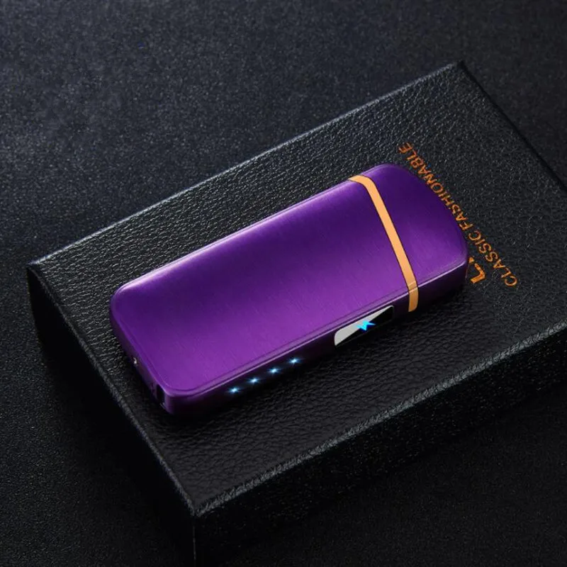 Фиолетовый USB зарядка двойная дуговая Зажигалка плазменная ветрозащитная беспламенная Электронная Зажигалка usb сенсорный датчик зажигалки для сигар - Цвет: Фиолетовый