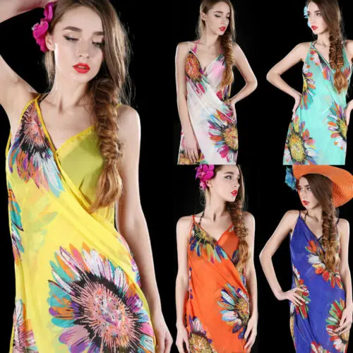 Женское летнее солнцезащитное Платье-накидка с подсолнухами шифоновое пляжное