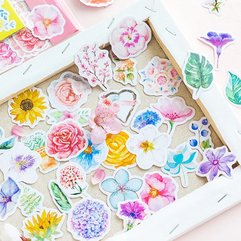 45pc/bag Beautiful watercolor flowers sticker decoration paper diy handmade diary album scrapbooking Arts Crafts | Дом и сад