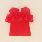 2019 летняя блузка для девочек, рубашки, детские Топы с коротким рукавом и красными цветами для школьниц, одежда для маленьких девочек и подростков, JW3773A