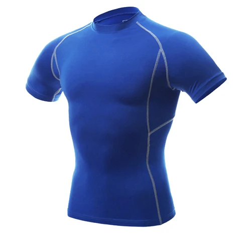 Blue YEL Quick Dry Rashgard Men Compression Tennis Jersey Tight Fitness Tank Gym Training Running Short T-Shirt Men's Sportswear - Цвет: Blue