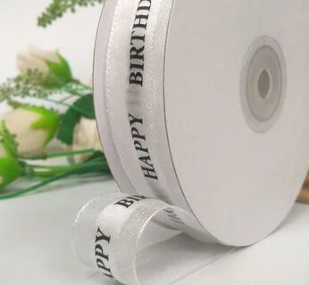 white birthday 2,2 см 45 м/рулон Заказное письмо с днем рождения лента из органзы с рисунком Подарочная коробка для печенья Лента Упаковочная DIY ремесла - Цвет: white birthday