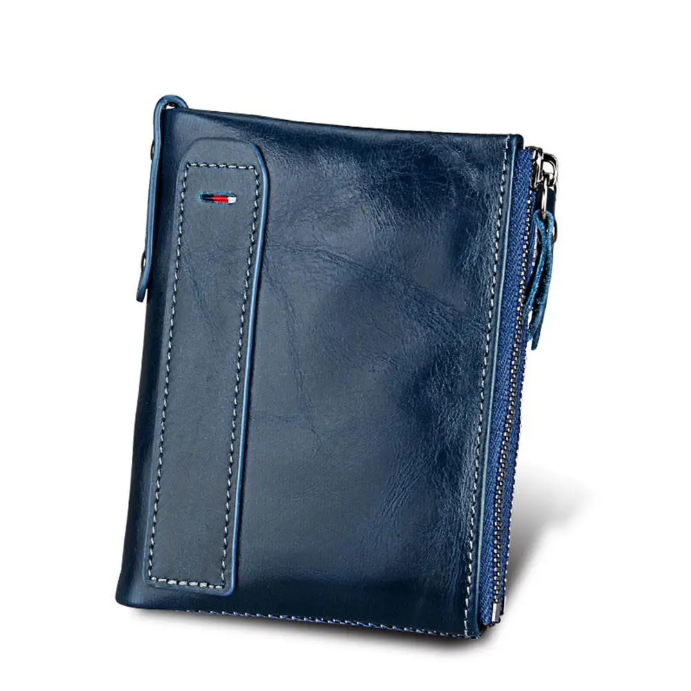 Banabanma Genuine Wallet Cowhide Leather Men Wallets Double Zipper Short Purse Coin Pockets Anti RFID Card Holders Wallet Men 40