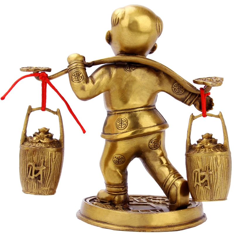 Китайский счастливый мальчик для богатства Медная Статуя Коллекционная Фигурка