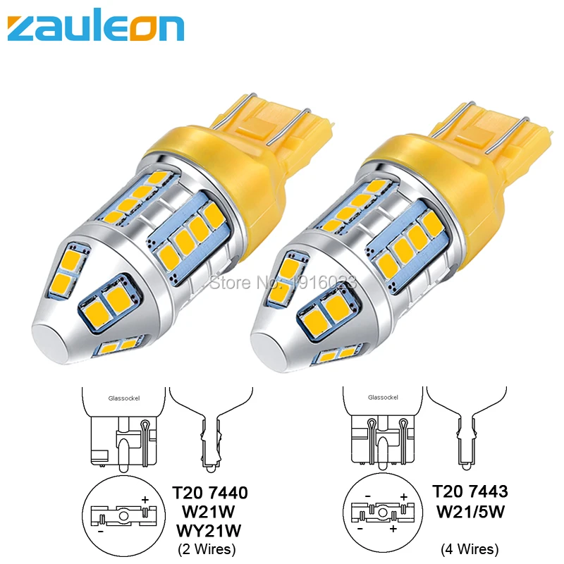 Zauleon 2 шт. Янтарный светодиодный указатель поворота светильник T20 7443 580 W21/5 Вт 7440 WY21W