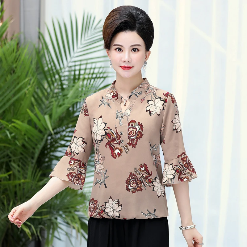 Шифоновая футболка с рукавом до локтя для женщин Новинка лета 2021 одежда мам