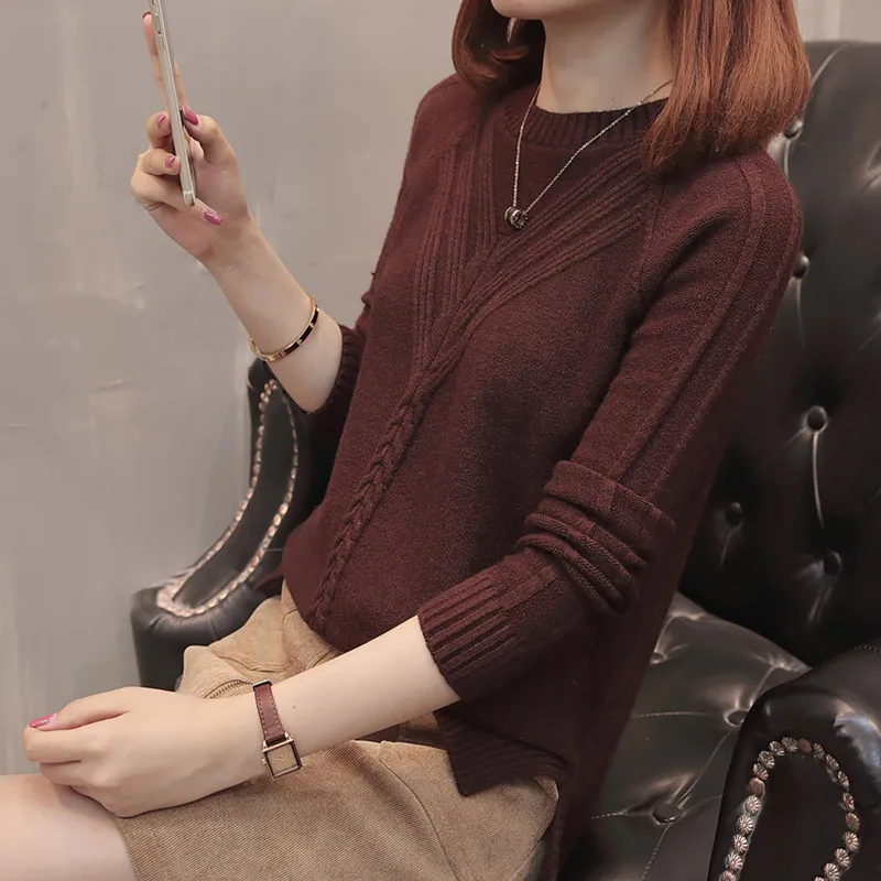Autumn Winter Womens Sweaters White Loose O Neck Knitting Pullovers For Female Split Korean Style Knitwear Women Tops | Женская одежда