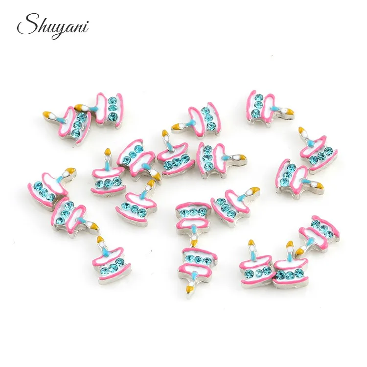 20 шт./лот эмалевый торт на день рождения плавающий медальон Подвески для стекла