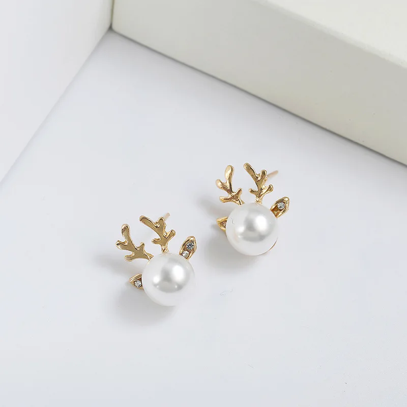 2019 новый имитация жемчуга со стразами рога Мода корейский стиль серьги гвоздики