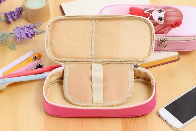 Новый стиль корейский милый пенал большой емкости PU кожаный коробка для школы