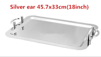 Silver 45.7x33cm Нержавеющая стальная зеркальная пластина с ушной тарелка для фруктов и конфет лоток тарелка торт буфет тарелка для отеля Свадебный Поднос Ужин Золотая тарелка - Цвет: Silver 45.7x33cm