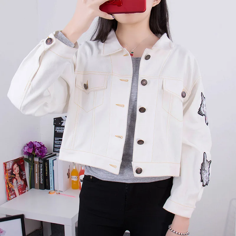 Женская короткая джинсовая куртка и пальто уличная одежда с вышитым принтом в