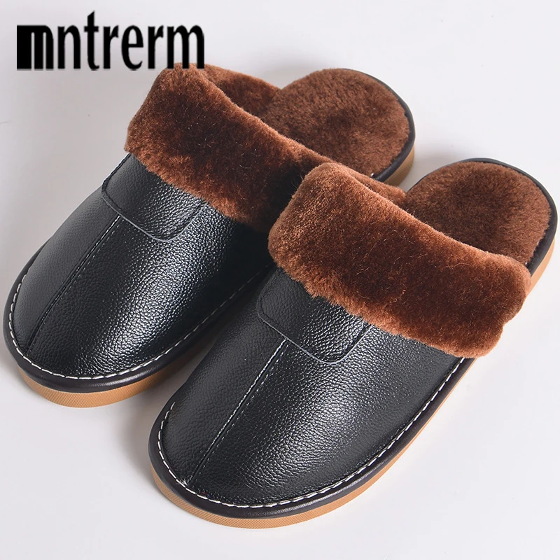 Mntrerm/Зимние плюшевые теплые тапочки из натуральной кожи Мягкая Нескользящая