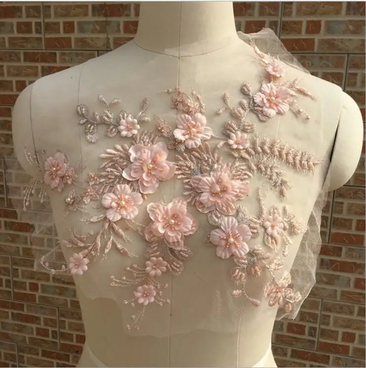 10 штук светло-голубые тяжелые бисерные Кружева с аппликацией 3D Кружевная