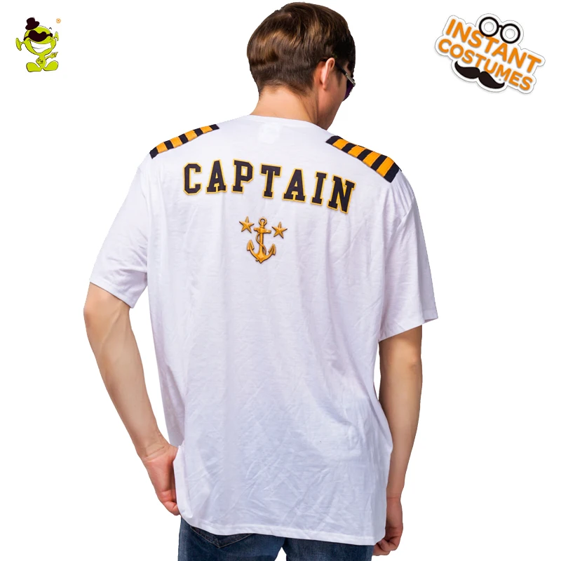 

Adult Men's Pilot Captain 3D T-shirt Costume Summer Men White Short Sleeve Prints T-shirt Man
