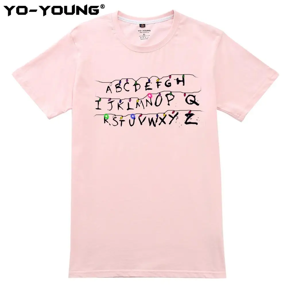 Yo-Young Women T-Shirt Stranger Tings Letters Lights Digital Print 100% 180g Combed Cotton Casual Tee Tops Customized | Женская одежда