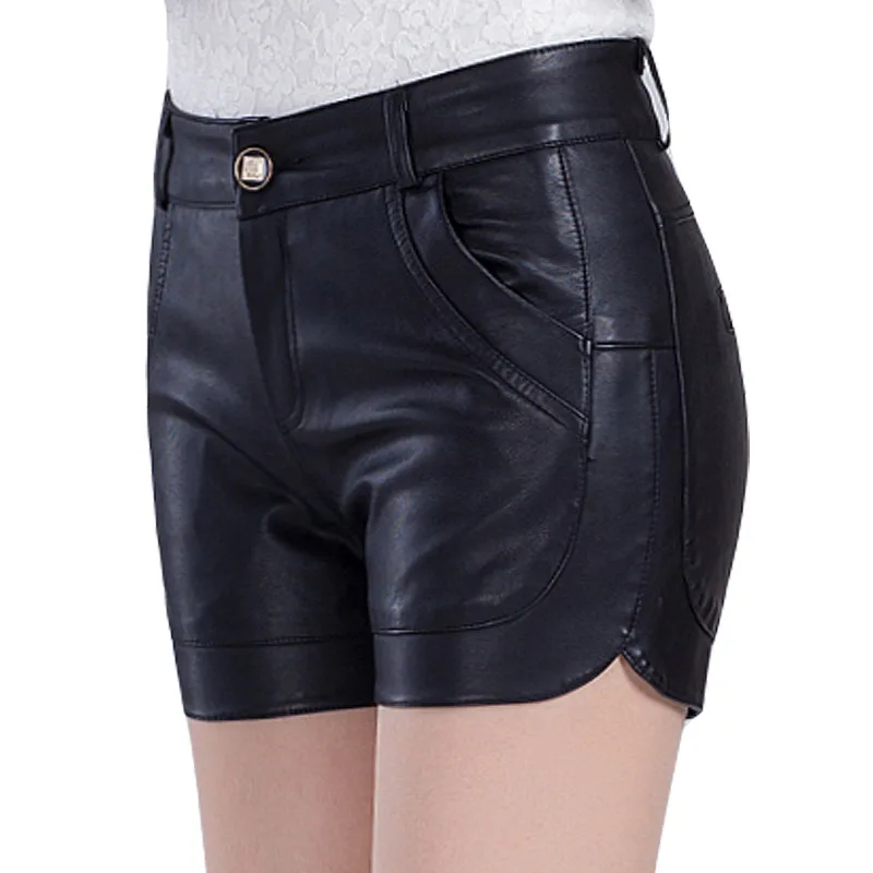 

Fashion Shorts Black PU Leather Women Casual Slim Base Short Woman Clothes Big Size S-5XL