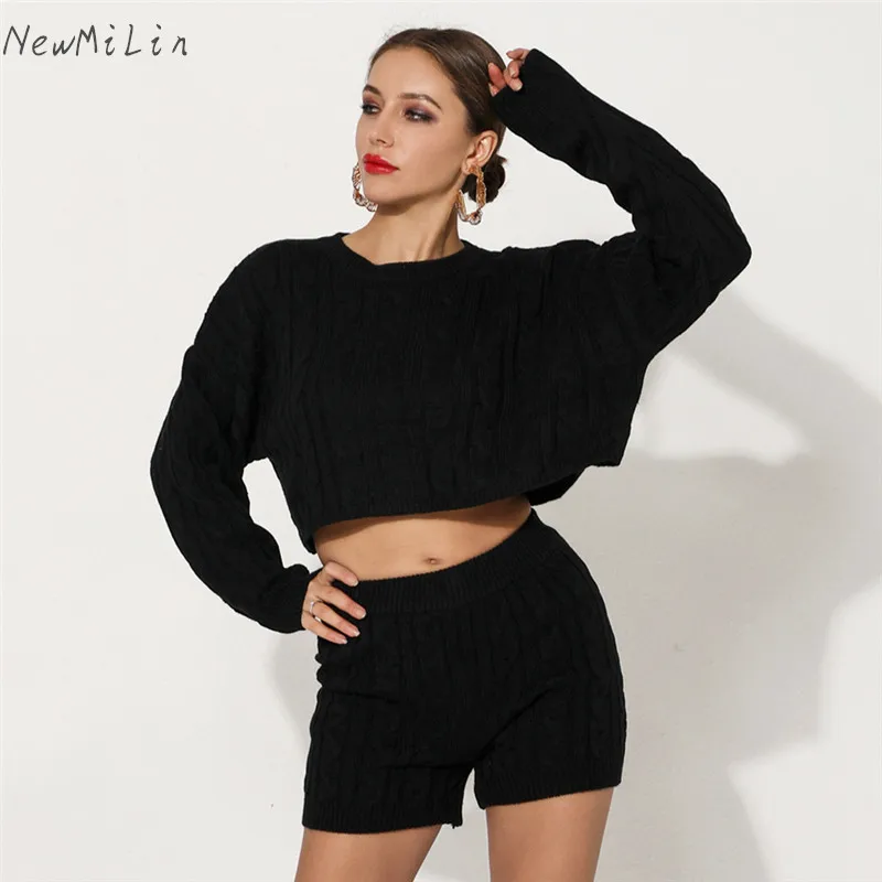 Комплект из двух предметов элегантный пуловер сексуальный женский вязаный