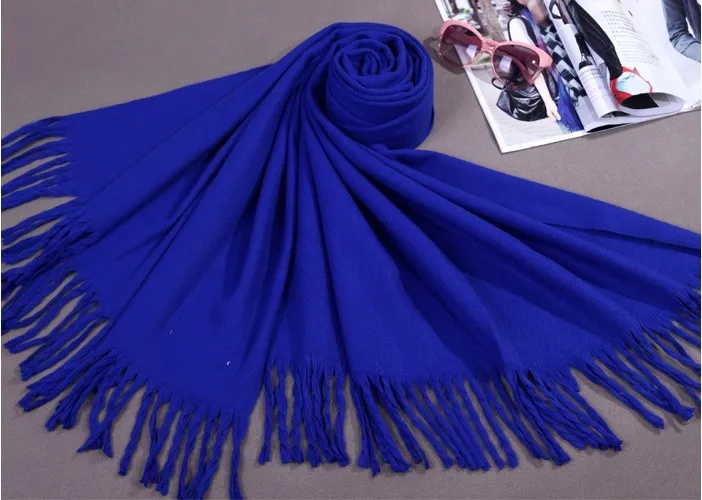 Blue Синие китайские женские шарфы из искусственного кашемира, шаль, зимний толстый теплый шарф, Пашмина накидка с кисточками, размер 180x69 см, C-007 - Цвет: Blue