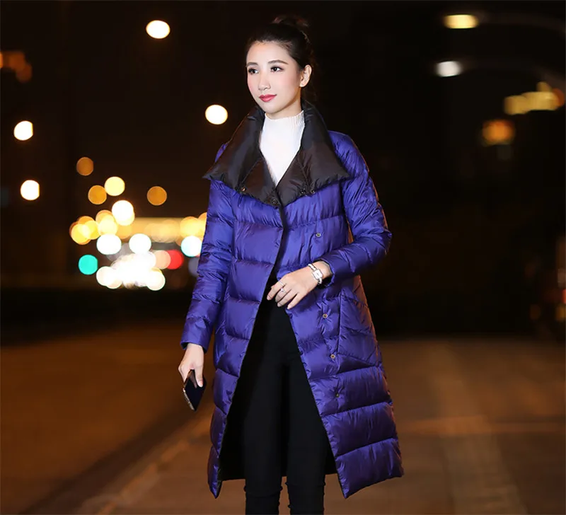 blue Зимняя женская куртка, новинка, однобортный, двухсторонний, женский пуховик, средней длины, высокое качество, большой размер, женские парки Cw341 - Цвет: blue