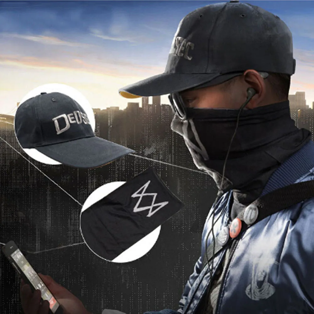 Черная маска для лица игры Watch Dogs 2 WD2 Косплей Маркус Холлоуэй Кепка с надписью Dedsec