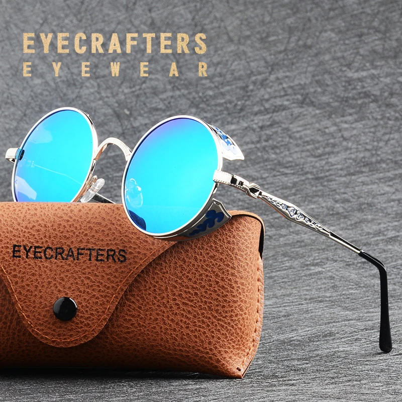 

2020 Polarized Gothic Steampunk Sunglasses Coating Mirrored Round Circle Sun glasses Retro Vintage Gafas Masculino Black 371