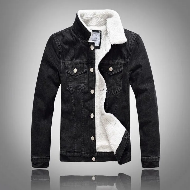 Men Coats Wool Liner Cowboy Lambhair Warm Denim Outwear Male Self-Cultivation Thick Denim Coat