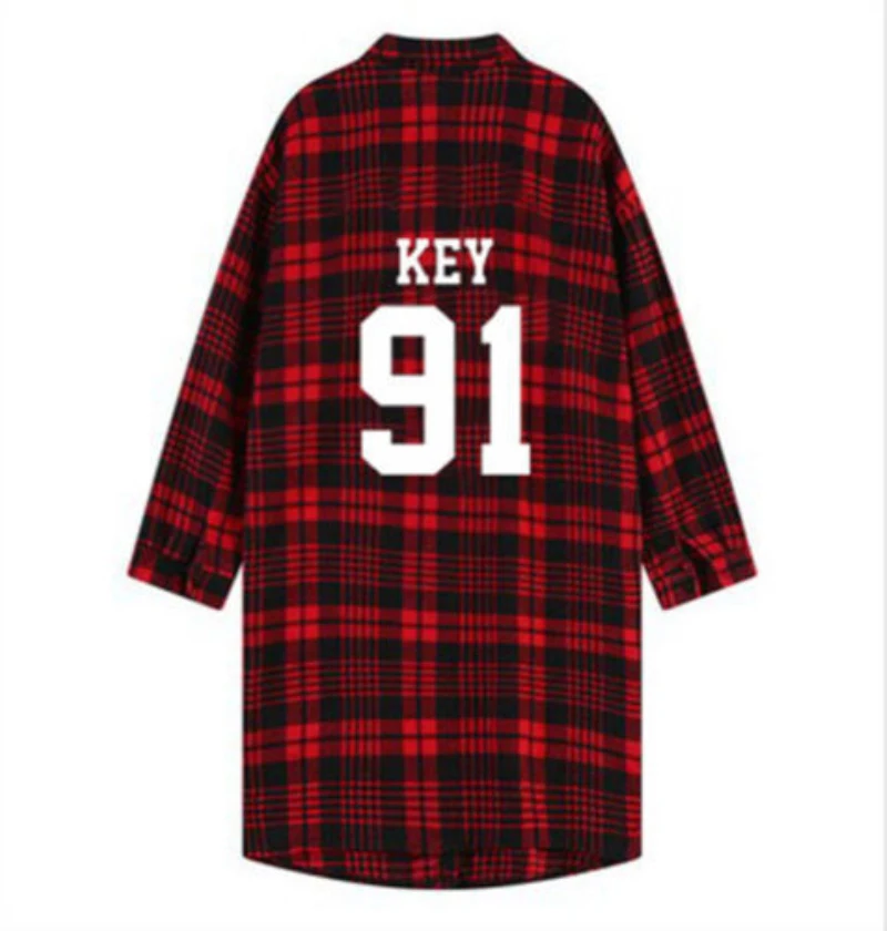 Mainlead KPOP Shinee рубашка красная клетчатая 3/4 рукав Onew Jonghyun Key Coat