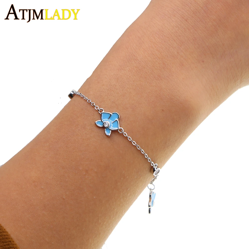 Женский медный браслет с подвеской орхидеей эмалированные Цветы ювелирные