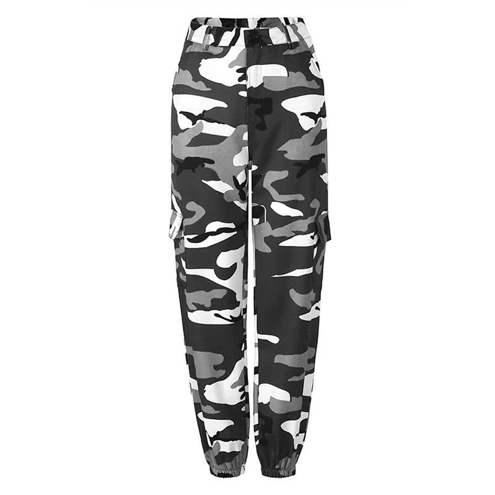 Серый Pantalon Femme, свободные сексуальные штаны, женские камуфляжные панковские брюки, розовые камуфляжные оранжевые фиолетовые розовые спортивные штаны, мешковатые штаны для хип-хопа - Цвет: Серый