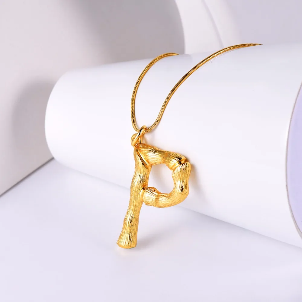 Bamboo Initial Letter P Necklace Snake Chain Gold Alphabet Jewelry Statement Personalized Women Gift Charm P9089 | Украшения и