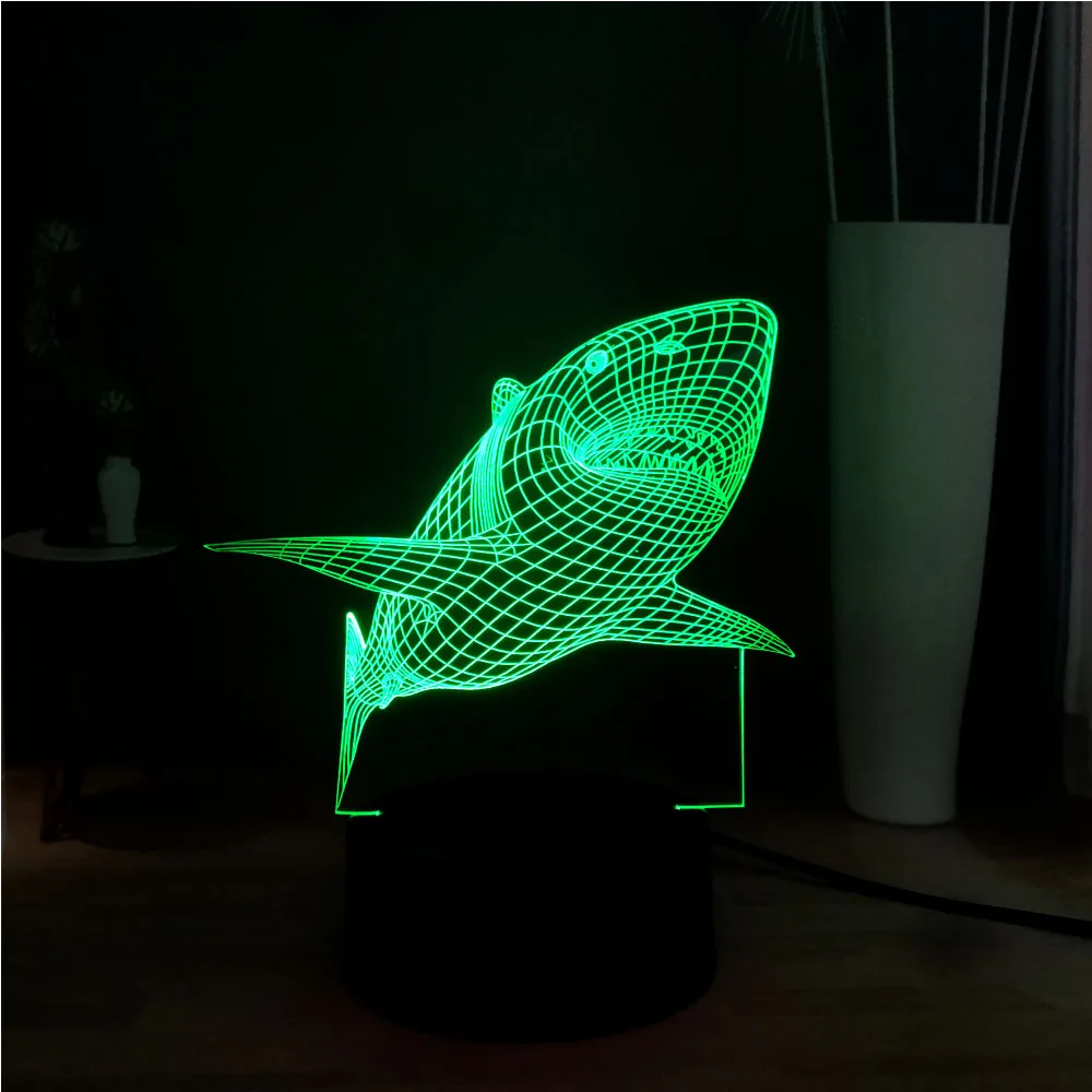 Иллюзия 3D RGB с принтом акулы челюсти светодиодный 7 цветов изменения акриловые